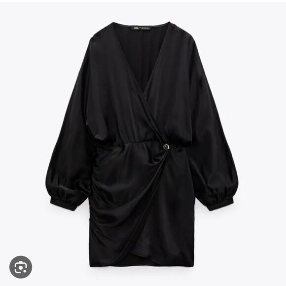 NWT ZARA WOMEN'S SATIN EFFECT WRAP DRESS BLACK SIZE S 2298/226 - Picture 2 of 6